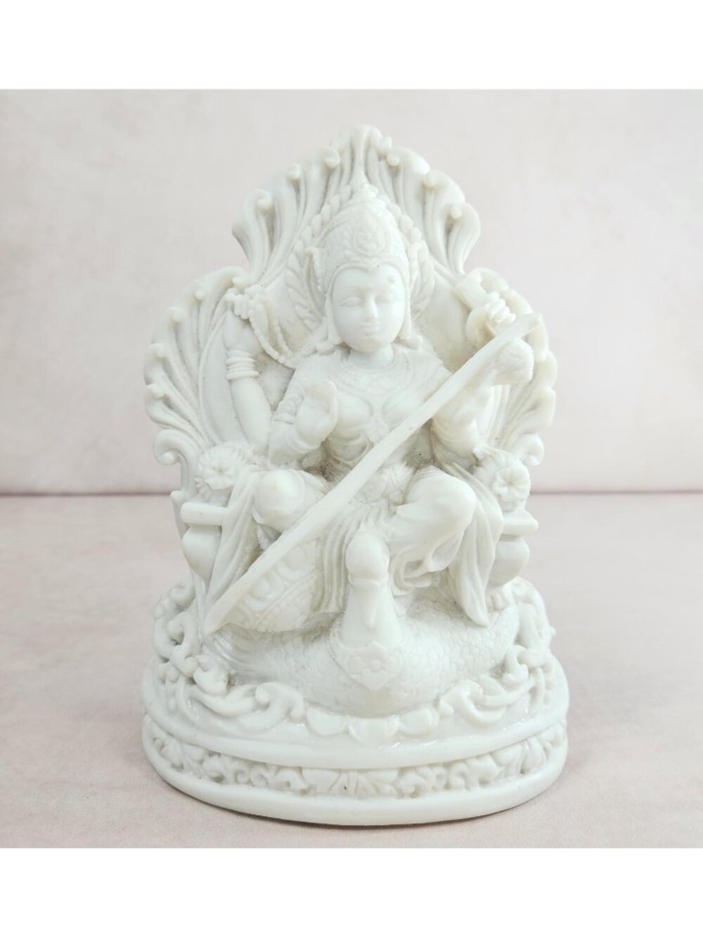 6.25" White Marble Saraswati Statue Hindu Goddess of Art knowledge Room Altar